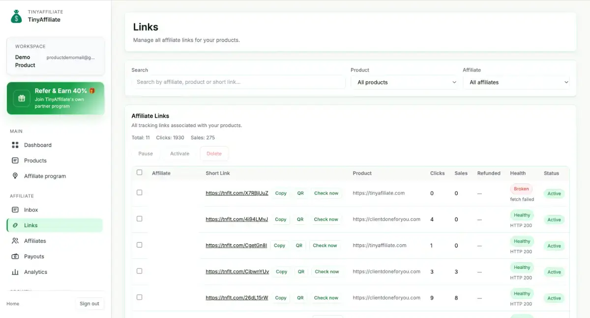 TinyAffiliate screenshot 2