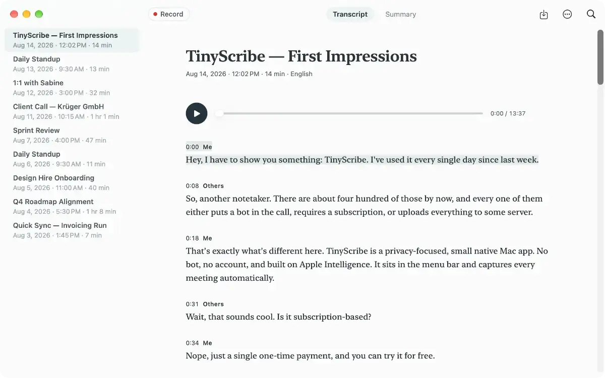TinyScribe screenshot 1