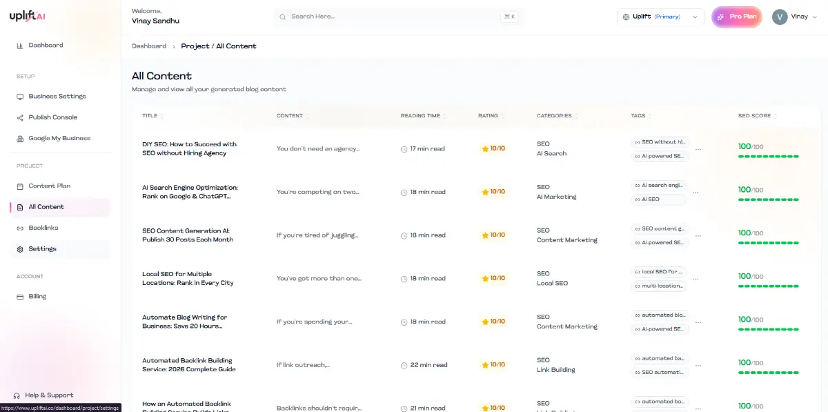 UpliftAI SEO on Autopilot screenshot 1