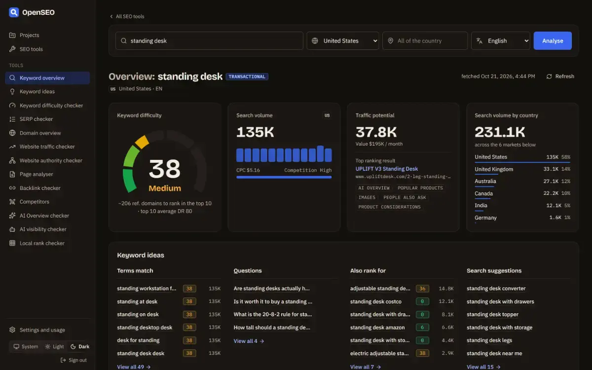 OpenSEO screenshot 1