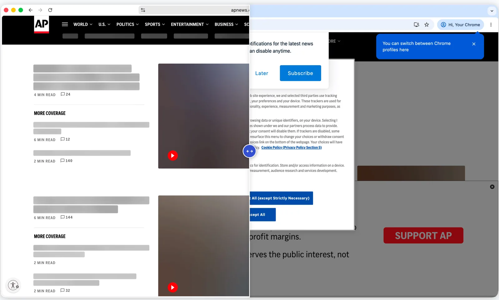 Helium browser interface
