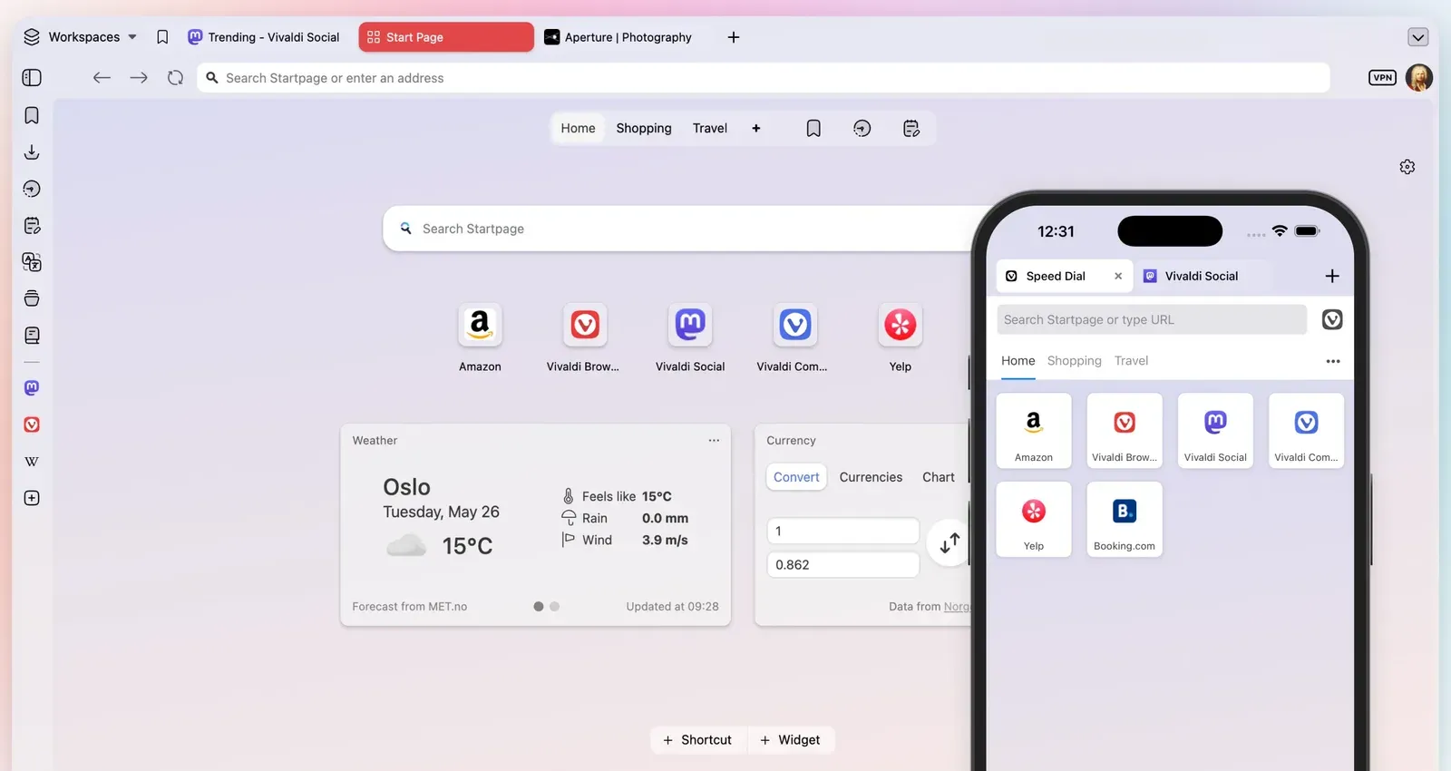 Vivaldi browser interface